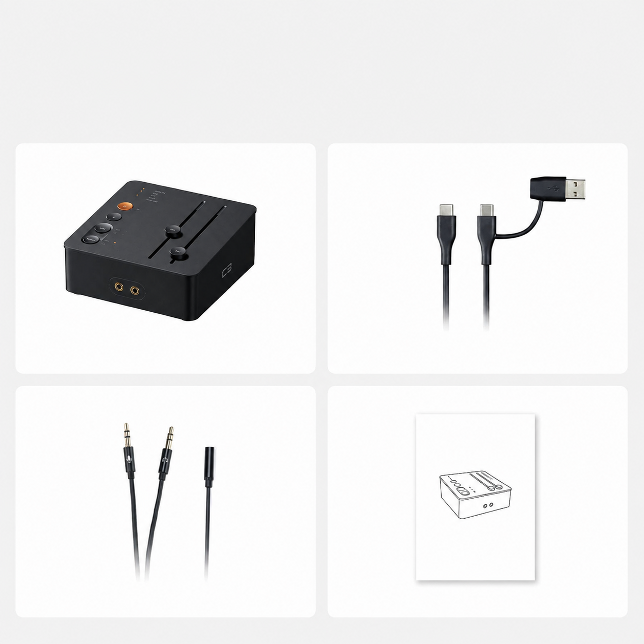 Zawartość zestawu karty dźwiękowej Fosi Audio C3